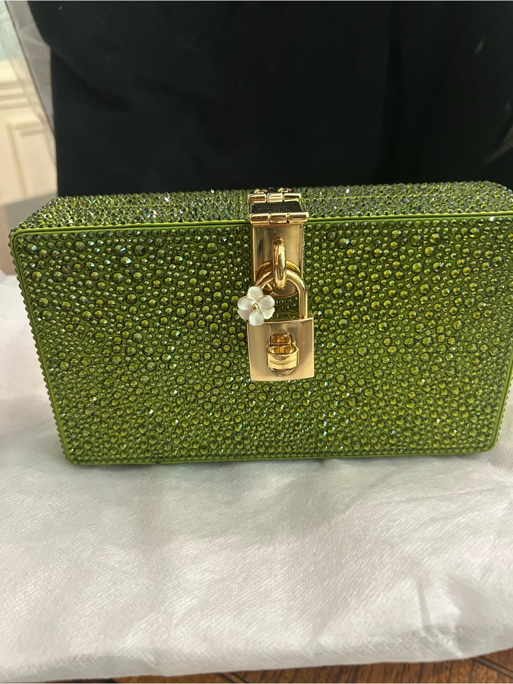 Dolce & Gabbana Lime Green Crystal Box Clutch with Gold Lock